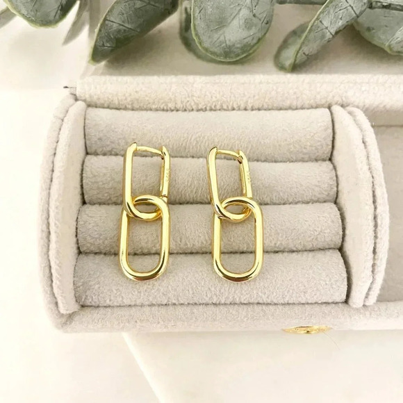 925 Sterling Silver Dangle Earrings Link Earrings Huggie Hoop Earrings - Picture 7 of 8